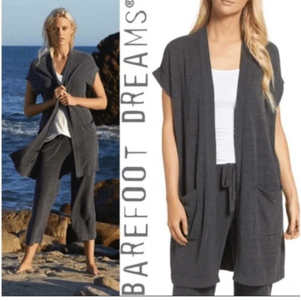 Barefoot Dreams Sz LG 497 the Cozychic Ultra Light Sleevless Long Cardigan